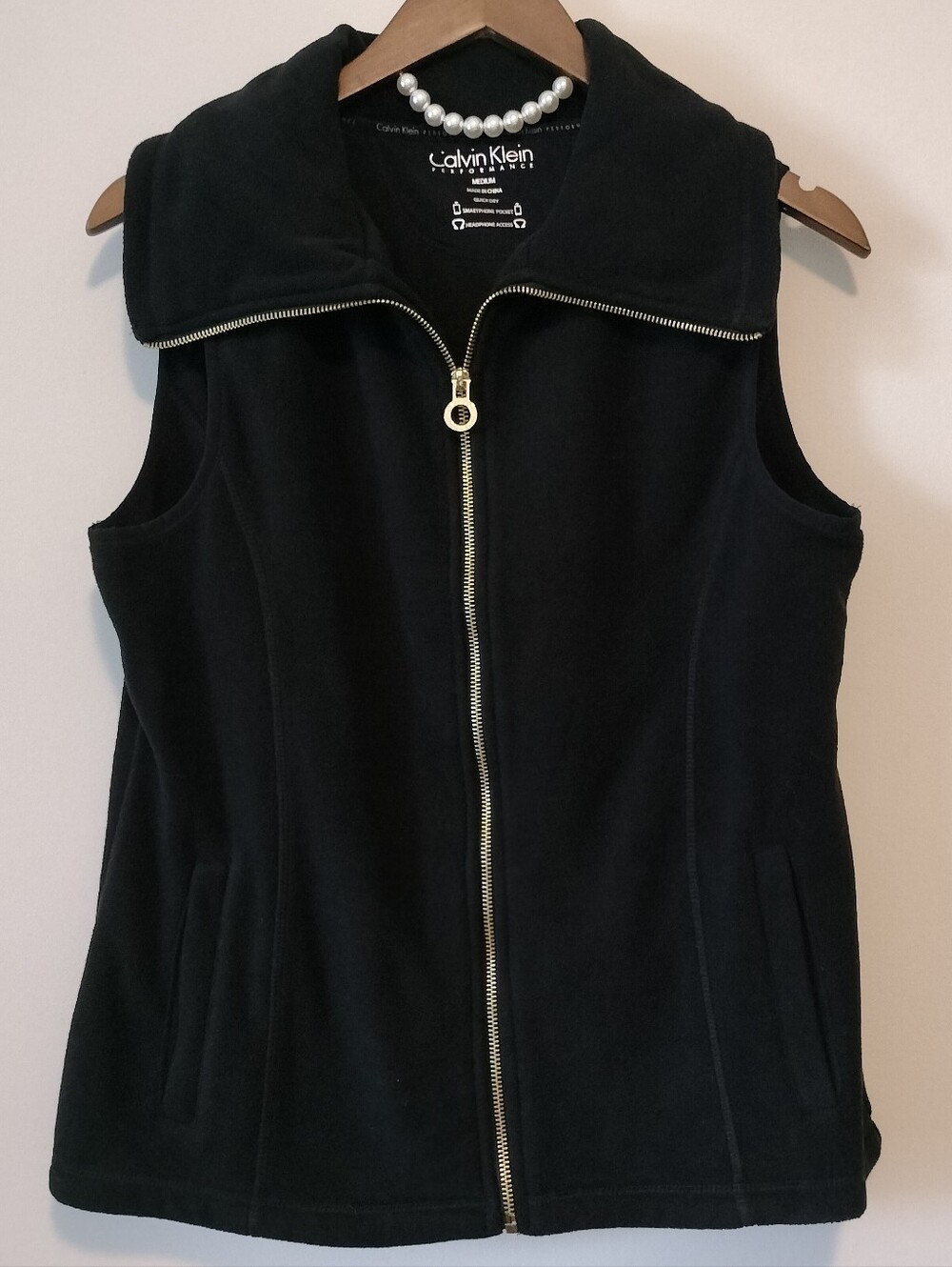 Calvin Klein Performance Black Fleece Vest with Gold Zipper